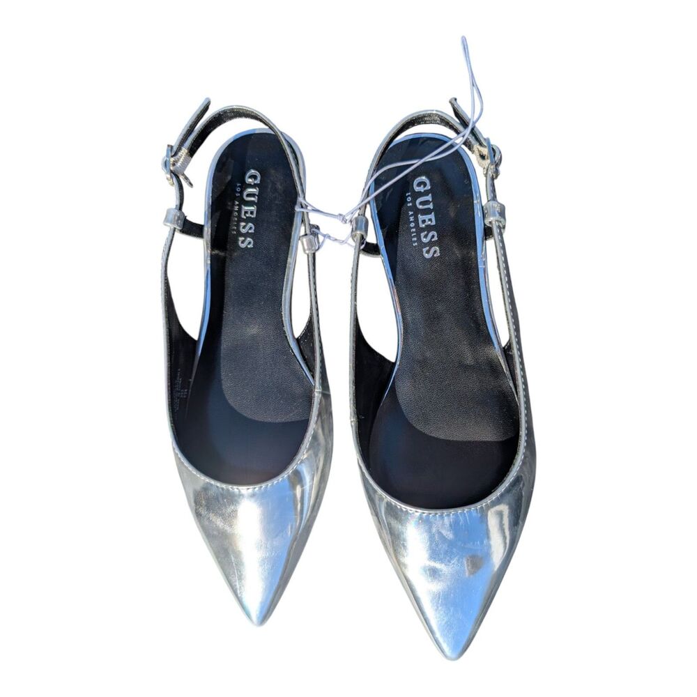 Guess Trifina Silver Foil Metallic Pointed Toe Sling Back Flats Size 7M US New